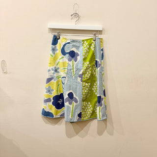 Marimekko Vintage Floral High Waisted A-Line Midi Skirt Blue/Green Women's 4