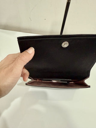 Prada Nero Raso Stones Crystal Satin Clutch Bag Black Womens