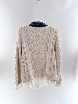 yllw The Label Signature Oxford Oversized Cable Knit Layered Sweater Cream Small