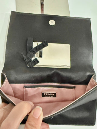 Prada Nero Raso Stones Crystal Satin Clutch Bag Black Womens