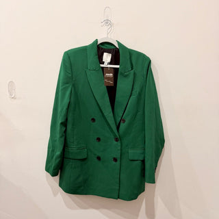 Joie Peak Long Sleeve Lapel Double-Breasted Blazer Forest-Green Women's Size M