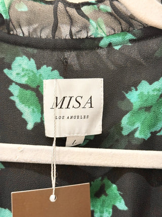 MISA Lolita Floral V-Neck Ruffle Trim Mini Dress Emerald Green/Black Women's L