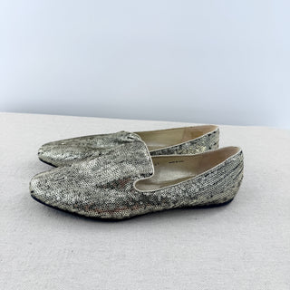 NWOT Jimmy Choo Embellished Sequin Slip On Flat Loafers Silver Women's EU 41