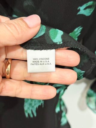 MISA Lolita Floral V-Neck Ruffle Trim Mini Dress Emerald Green/Black Women's L