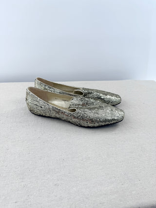 NWOT Jimmy Choo Embellished Sequin Slip On Flat Loafers Silver Women's EU 41