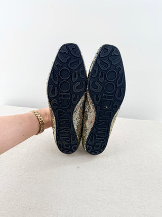 NWOT Jimmy Choo Embellished Sequin Slip On Flat Loafers Silver Women's EU 41