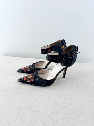 Dior vintage canvas floral pointy toe pumps, 38.5