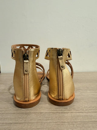 NWOT Soludos Geo Laser Cut Band Metallic Leather Flat Gladiator Sandal Gold US 5