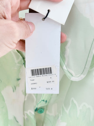 NWT Leo Lin Sophie Jasmine Bishop Sleeve Belted Mini Dress Green AUS 8 / US 4