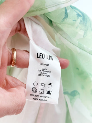 NWT Leo Lin Sophie Jasmine Bishop Sleeve Belted Mini Dress Green AUS 8 / US 4