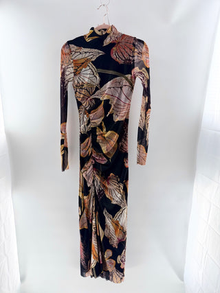 Fuzzi L/S Floral Turtleneck mesh Maxi Dress, S