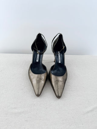 Manolo Blahnik Sunset Blitz Pointed Toe Stilettos Heels Pumps Gold Bronze EU 42