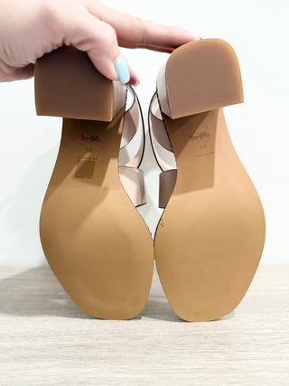 NWOT Coach Mandy Leather Slip On Block Heel Ankle Strappy Sandals Beige US 7.5