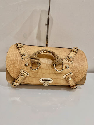 Versace Canyon Crocodile Embossed Leather Suede Medusa Bag Beige Medium