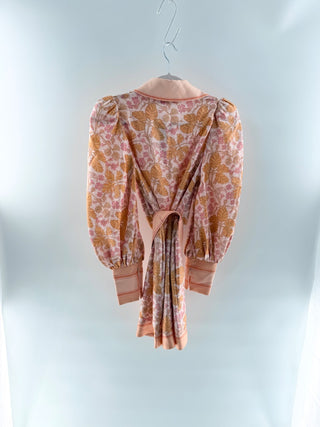 Zimmermann Kaleidoscope Logn Sleeve Shift Mini Dress Geranium Orange 0 Petite
