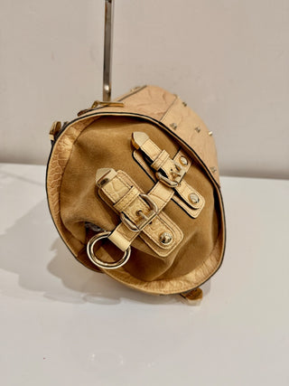 Versace Canyon Crocodile Embossed Leather Suede Medusa Bag Beige Medium
