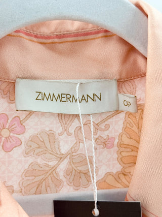 Zimmermann Kaleidoscope Logn Sleeve Shift Mini Dress Geranium Orange 0 Petite