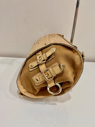 Versace Canyon Crocodile Embossed Leather Suede Medusa Bag Beige Medium