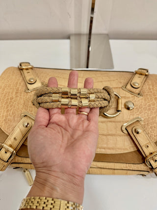 Versace Canyon Crocodile Embossed Leather Suede Medusa Bag Beige Medium