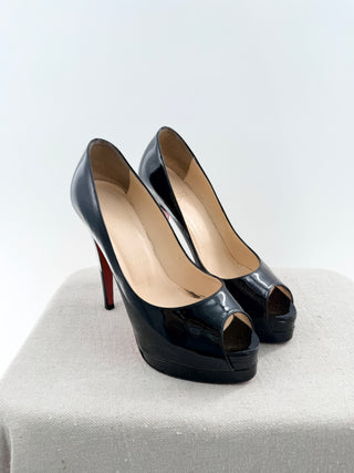 Christian Louboutin patent leather peep toe pumps, 37.5