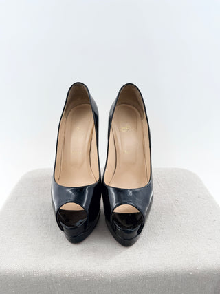Christian Louboutin patent leather peep toe pumps, 37.5