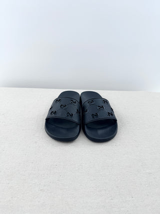 NWT Gucci Pursuit GG Logo Rubber Slip On Slides Sandals Black Women's Size US 6