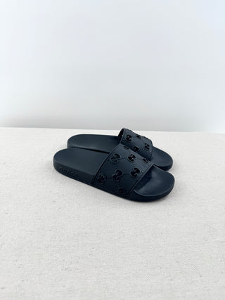 NWT Gucci Pursuit GG Logo Rubber Slip On Slides Sandals Black Women's Size US 6