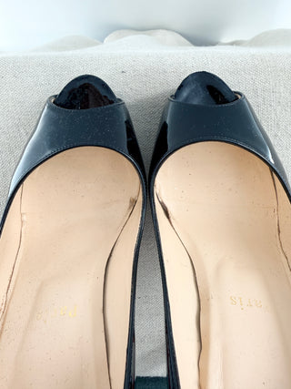 Christian Louboutin patent leather peep toe pumps, 37.5