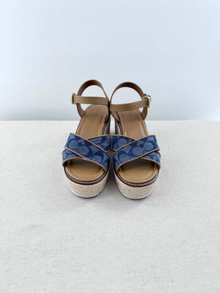 Coach Kimberly Ankle Strap Wedge Espadrille Sandals Chambray Women's Size US 7