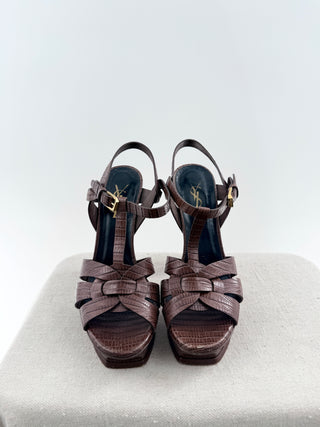 Saint Laurent textured leather platform tribute sandals, 37.5