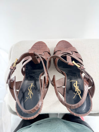 Saint Laurent textured leather platform tribute sandals, 37.5