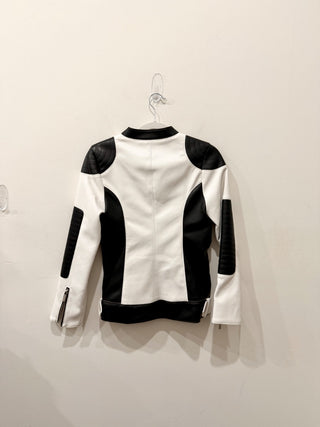 NWT Ahiri Kelly Colorblock Faux Leather Racing Jacket White/Black Women's Small