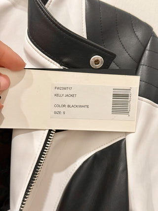 NWT Ahiri Kelly Colorblock Faux Leather Racing Jacket White/Black Women's Small
