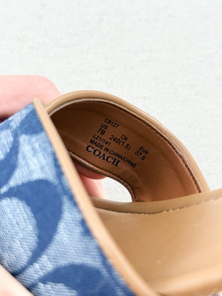 Coach Kimberly Ankle Strap Wedge Espadrille Sandals Chambray Women's Size US 7