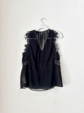 3.1 Phillip Lim Silk-Blend V-Neck Sheer Floral Lace Tank Top Black Womens Size 2