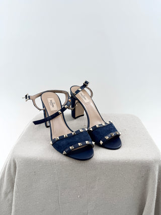 Valentino suede denim look block heel rock stud sandals, 39