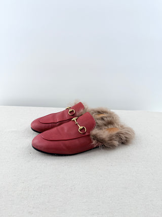 Gucci leather mules with fur, 39.5