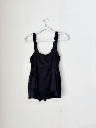 3.1 Phillip Lim Satin Pearl Button Ruffle Cascade Tank Top Black Women's Size 0
