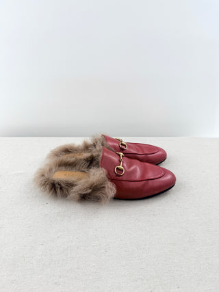 Gucci leather mules with fur, 39.5