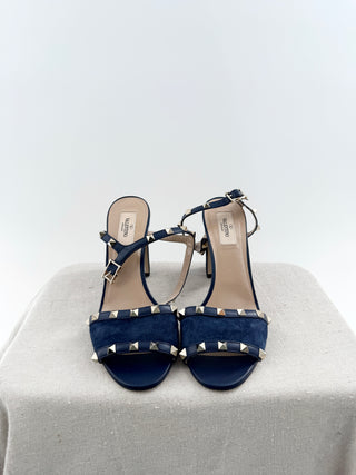 Valentino suede denim look block heel rock stud sandals, 39