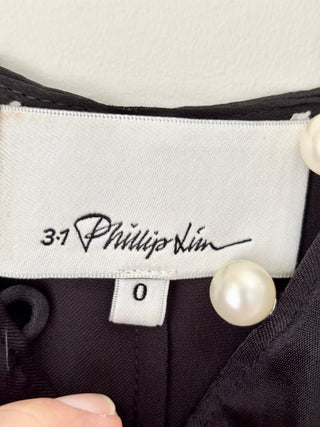 3.1 Phillip Lim Satin Pearl Button Ruffle Cascade Tank Top Black Women's Size 0