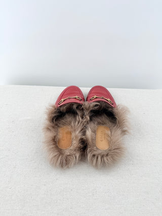 Gucci leather mules with fur, 39.5
