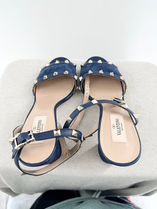 Valentino suede denim look block heel rock stud sandals, 39