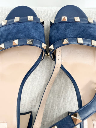 Valentino suede denim look block heel rock stud sandals, 39