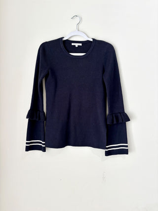 Rebecca Minkoff Cara Ruffle Bell Sleeve Pullover Sweater Navy Blue Women's XS