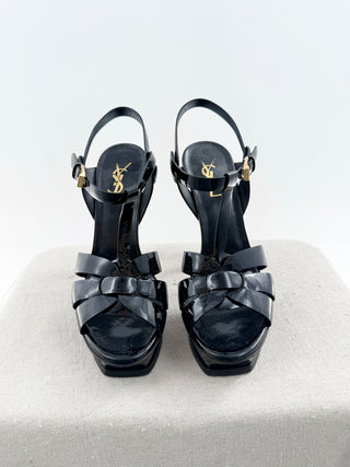 Saint Laurent patent leather platform tribute sandals, 37.5