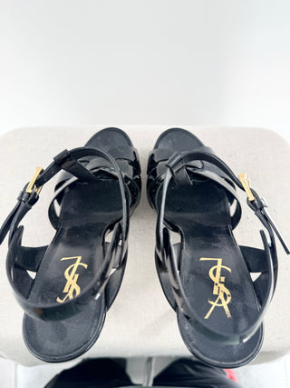 Saint Laurent patent leather platform tribute sandals, 37.5