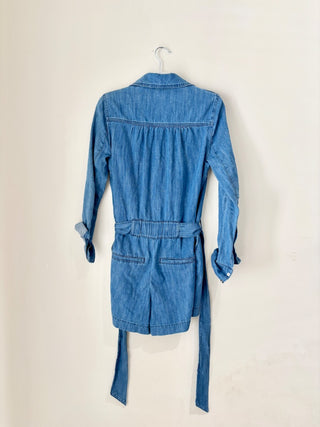 Veronica Beard Jeans Keenan Denim Belted One-Piece Romper Blue Women's Size XS