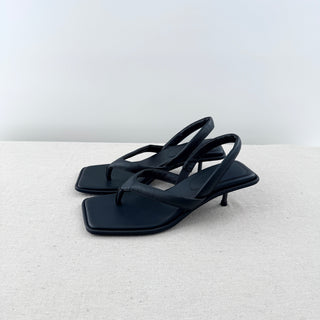 NWOT St. Agni Leather Square Toe Sling Back Thong Heel Sandals Black Women EU 36