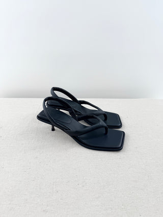 NWOT St. Agni Leather Square Toe Sling Back Thong Heel Sandals Black Women EU 36